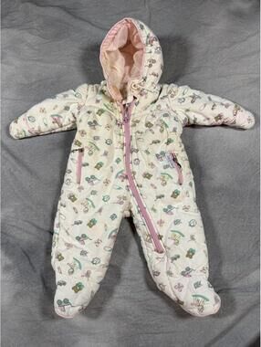 Vintage 80s Bonjour Baby Snowsuit 3-6M Pastel Nursery Print Made in Korea